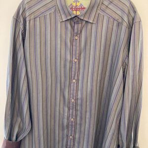 Robert Graham Designer Shirt XL Tall stripped with flip cuffs with design